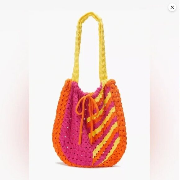 Solid and Striped The Slouchy Bag Pink Yellow Orange Crochet Hibiscus/Marmalade - Picture 1 of 12